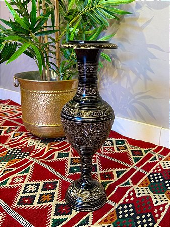 Vaso - Bronze Burilado - Preto e Dourado - 52CM