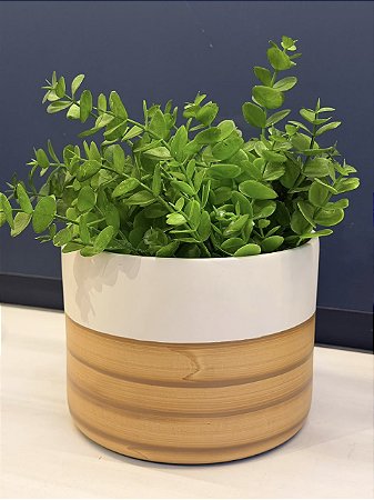 Cachepot em Ceramica - Branco e Marrom - 18CM
