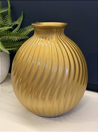 Vaso - Cerâmica - Dourado - 23X20cm