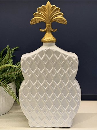 Potiche - Cerâmica - Branco e Dourado - 51CM