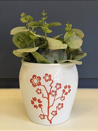 Cachepot em Cerâmica - Branco e Vermelho - 12CM
