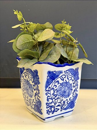 Cachepot em Cerâmica - Azul e Branco - 12CM