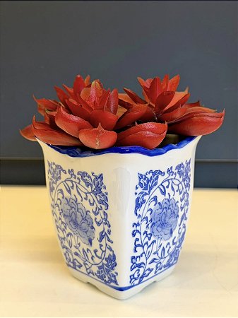 Cachepot em Cerâmica - Azul e Branco - 10CM