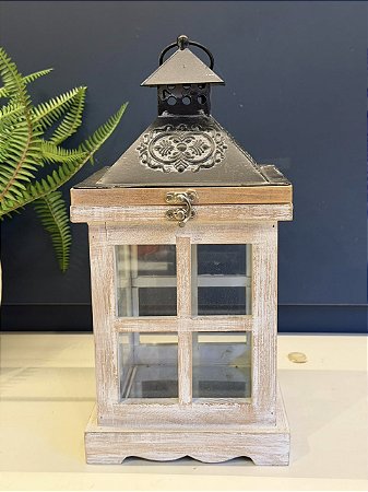 Lanterna - Madeira - Pátina e Preto - 33cm