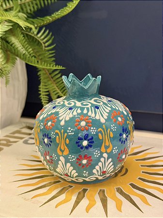 Romã Decorativa - Cerâmica - Pintado à mão - Turquia - Azul - 11CM