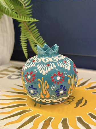 Romã Decorativa - Cerâmica - Pintado à mão - Turquia - Azul - 7,5CM