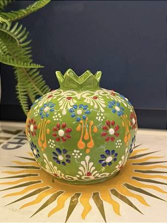 Romã Decorativa - Cerâmica - Pintado à mão - Turquia - Verde Claro - 11CM