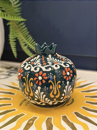 Romã Decorativa - Cerâmica - Pintado à mão - Turquia - Verde Escuro - 7,5CM