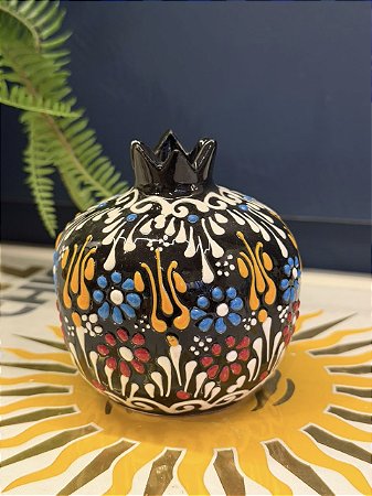 Romã Decorativa - Cerâmica - Pintado à mão - Turquia - Preto - 9,5CM