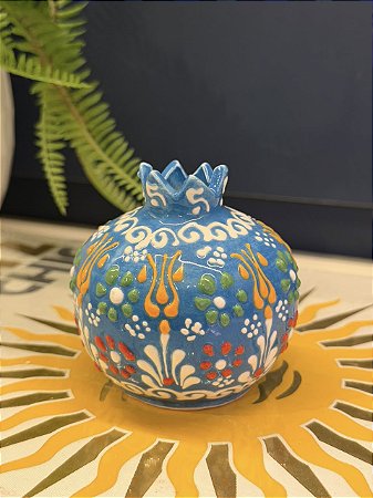Romã Decorativa - Cerâmica - Pintado à mão - Turquia - Azul - 7,5CM