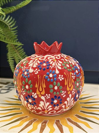 Romã Decorativa - Cerâmica - Pintado à mão - Turquia - Vermelho - 11CM
