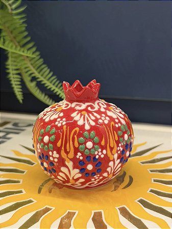 Romã Decorativa - Cerâmica - Pintado à mão - Turquia - Vermelho - 7,5CM