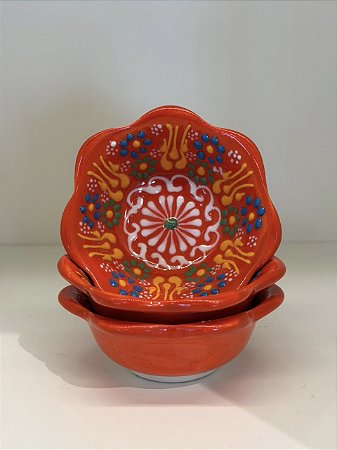 Bowl - Cerâmica - Turquia - Pintura Alto Relevo - Tamanho Pequeno - Laranja e Colorido