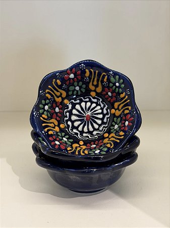 Bowl - Cerâmica - Turquia - Pintura Alto Relevo - Tamanho Pequeno - Azul Escuro e Colorido
