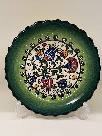 Prato de Parede Pequeno - Turquia - Decorativo - Cerâmica - Alto Relevo - Verde e Colorido