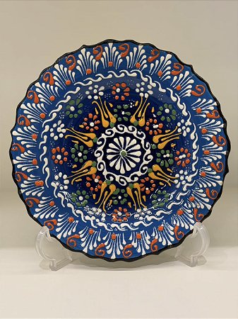 Prato de Parede Pequeno - Turquia - Decorativo - Cerâmica - Alto Relevo - Azul e Colorido