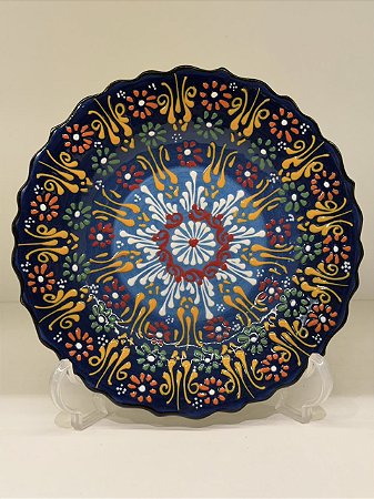 Prato de Parede Pequeno - Turquia - Decorativo - Cerâmica - Alto Relevo - Azul e Colorido