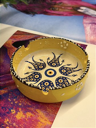 Cinzeiro Turco - Pintado á mão - Amarelo