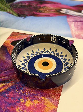 Cinzeiro Turco - Pintado á mão - Azul Escuro