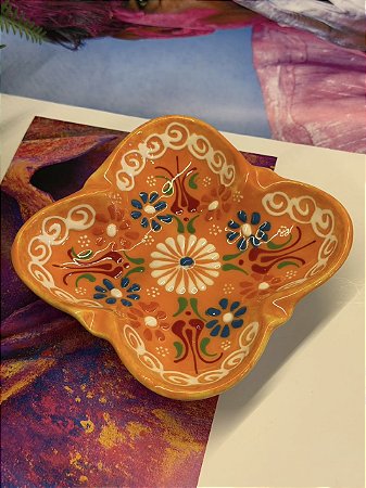 Cinzeiro Turco - Laranja - Cerâmica - Pintado á mão