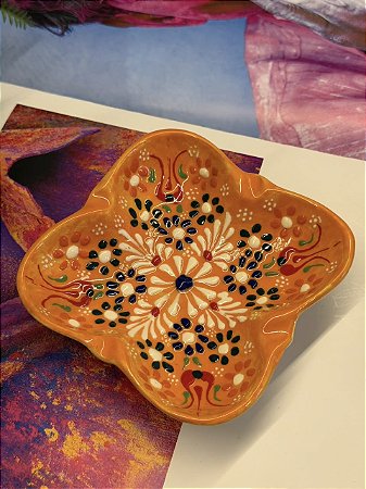 Cinzeiro Turco - Laranja - Cerâmica - Pintado á mão