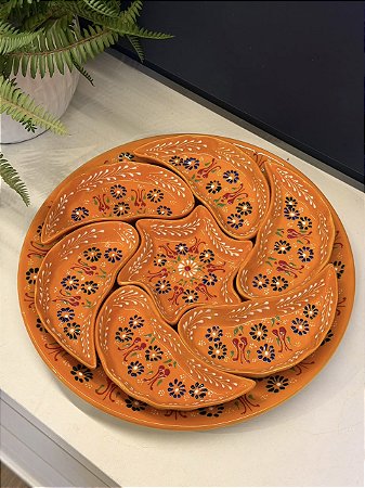 Petisqueira com Prato - Cerâmica - Turquia - Laranja e Colorido