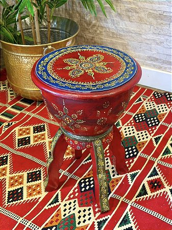 Mesa de Apoio - Madeira - Pintado à Mão - Vermelho e Colorido - 46CM