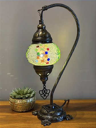 Luminária Turca - Pequeno - Mosaico - Verde e Colorido