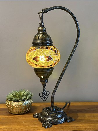 Luminária Turca - Pequeno - Mosaico - Amarelo e Marrom