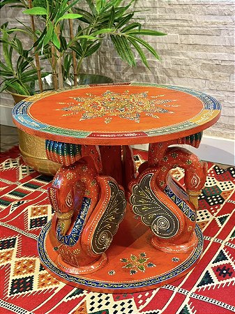 Mesa - Madeira - Pintado à Mão - Laranja e Colorido