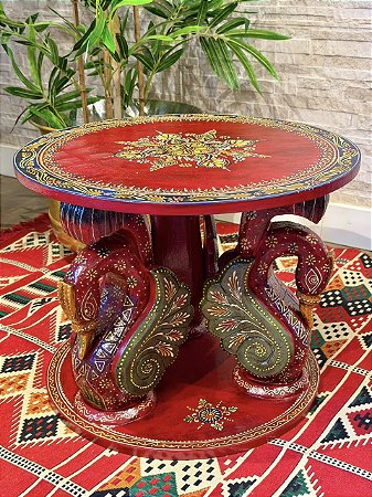 Mesa - Madeira - Pintado à Mão - Vermelho e Colorido