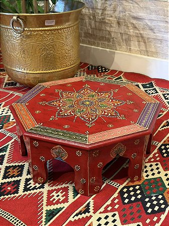 Mesa Madeira - Pintado à Mão - Vermelho e Colorido - 40CM