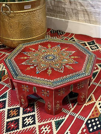 Mesa Madeira - Pintado à Mão - Vermelho e Colorido - 40CM