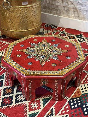 Mesa Madeira - Pintado à Mão - Vermelho e Colorido - 40CM
