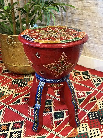 Mesa de Apoio - Madeira - Pintado à Mão - Vermelho e Colorido - 46CM