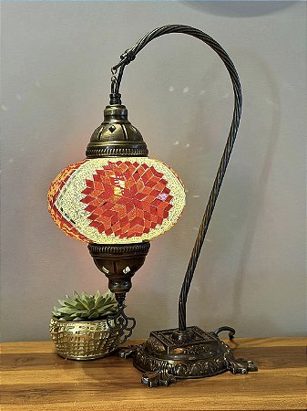Luminária Turca Pendente - Grande - Mosaico - Laranja e Amarelo