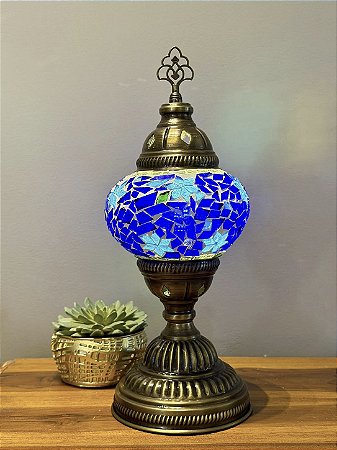 Luminária Turca Reto - Médio - Mosaico - Azul