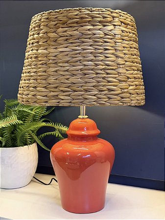 Abajur - Cerâmica - Terracota com Cúpula de Palha