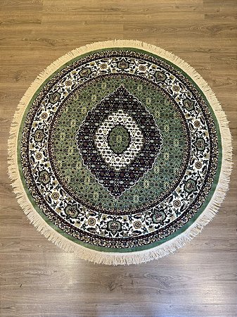 Tapete - Índia - Redondo - 2,00mt - Verde, Vermelho e Branco