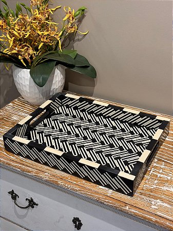 Bandeja - Osso - Preto e Branco - 41CM