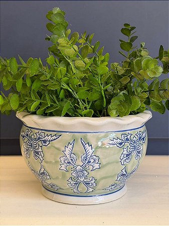 Cachepot em Cerâmica - Azul e Verde Claro - 20CM