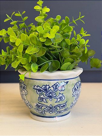 Cachepot em Cerâmica - Azul e Verde Claro - 11CM