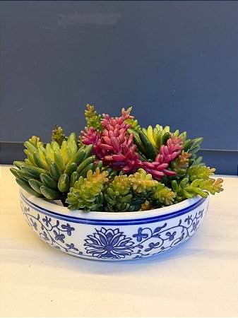 Cachepot em Cerâmica - Azul e Branco - 20CM