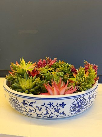Cachepot em Cerâmica - Azul e Branco - 30CM