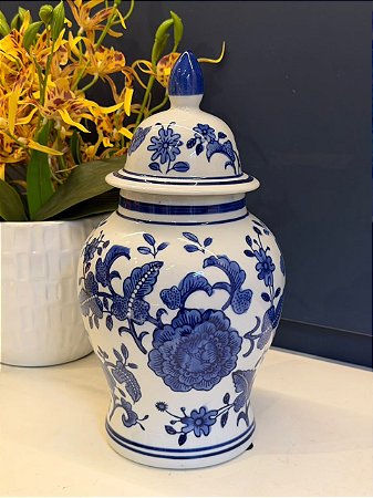 Potiche - Ceramica - Azul e Branco - 30cm