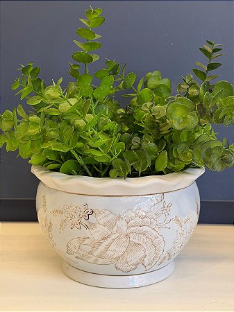 Cachepot em Cerâmica - Azul Claro e Marrom - 20CM