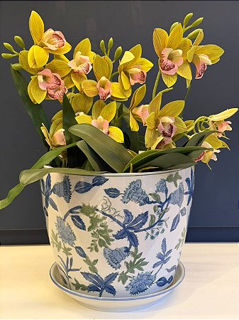Cachepot em Cerâmica - Azul e Verde - 25CM