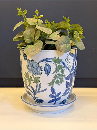 Cachepot em Cerâmica - Azul e Verde - 16CM