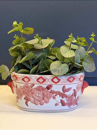 Cachepot em Cerâmica - Vermelho e Branco