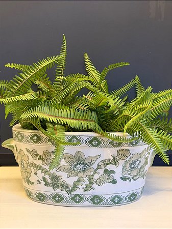 Cachepot em Cerâmica - Verde e Branco